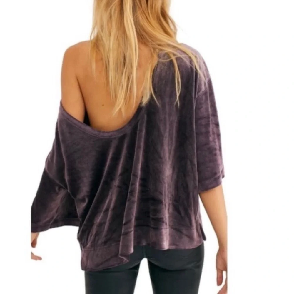 Free People Valerie Open Back Velvet Top Small Oversized Slouchy